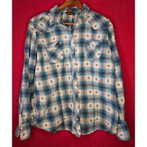 Bit n bridle Western Plaid Long Sleeve Shirt Blue Women‎